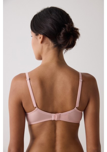 Açık Gül Kurusu Çizgili Balensiz Çıkarılabilir Kaplı T-Shirt Sütyen