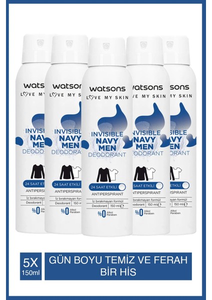 Invisible Navy Men Deodorant 150 Ml X5 Adet