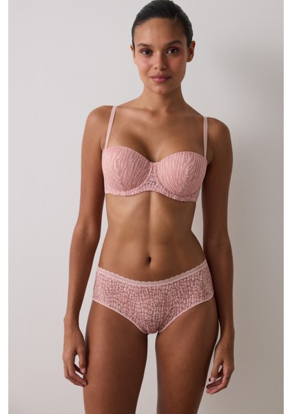 Açık Gül Kurusu Bloom Dantelli Toparlayıcı Balenli Straplez Sütyen fiyatları