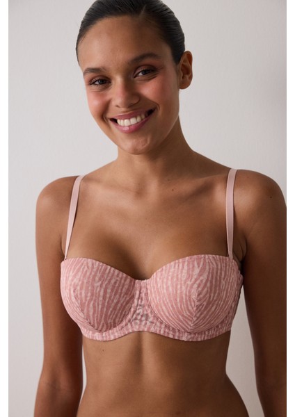 Açık Gül Kurusu Bloom Dantelli Toparlayıcı Balenli Straplez Sütyen fırsatları