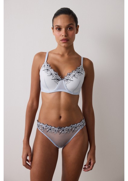 Çizgili Marvel Brode Detaylı Balenli Dolgusuz Toparlayıcı Sütyen