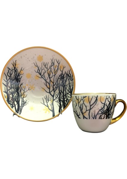 12 Parça 6 Kişilik Porselen Türk Kahvesi Fincan Takımı Giallo Serisi