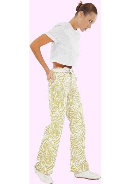 Kadın Pamuklu Animal Desenli Wide Leg Pantolon Rahat Kalıp Günlük Kullanım Kaliteli Malzeme fiyatları