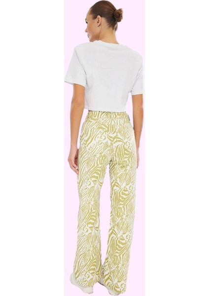 Kadın Pamuklu Animal Desenli Wide Leg Pantolon Rahat Kalıp Günlük Kullanım Kaliteli Malzeme modelleri