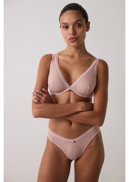 Açık Gül Kurusu Pureness Çizgili Balenli Dolgusuz Sütyen