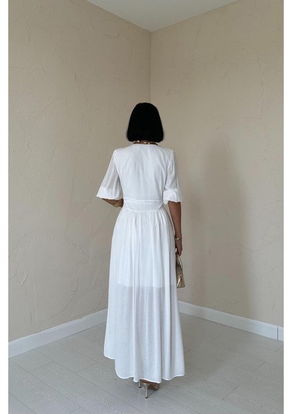 Ekru Önü Düğmeli Elbise fırsatları