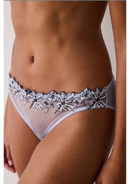 Çizgili Brode Detaylı Orta Bel Slip Külot