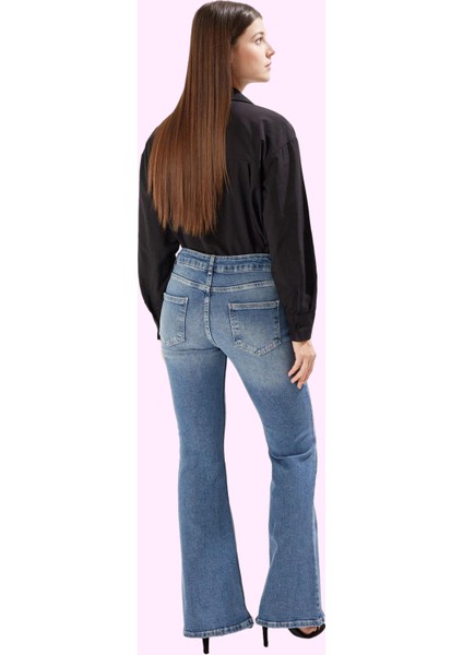 Kadın Stretch Denim Flare Pantolon Günlük Kombinler Için Hafta Sonu Yaz Aylarının Vazgeçilmezi fiyatları