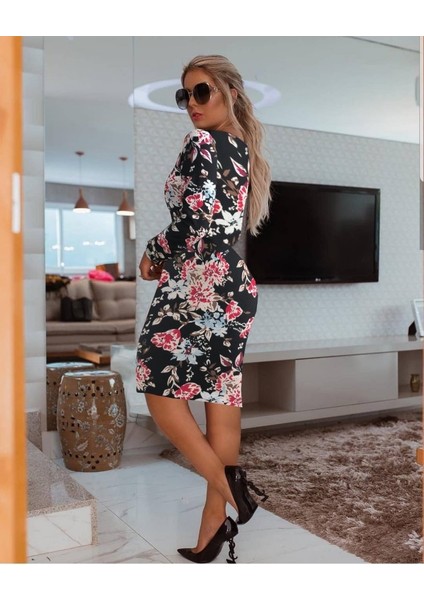 Kadın Uzun Kollu Bisiklet Yaka Scuba Midi Boy Elbise fiyatları