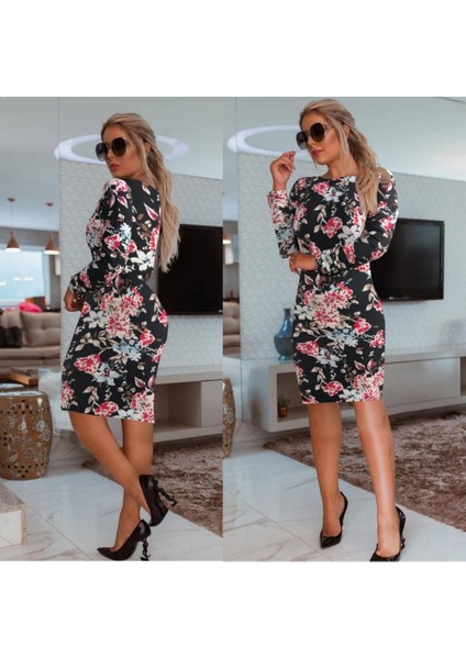 Kadın Uzun Kollu Bisiklet Yaka Scuba Midi Boy Elbise modelleri