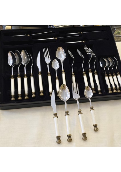 24 Parça Porselen Yemek Kaşık Takımı Antik