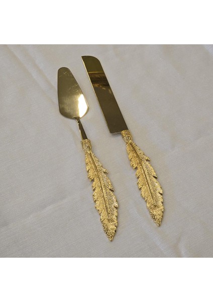 Tüy Model Pasta Servis Kaşık Seti Gold