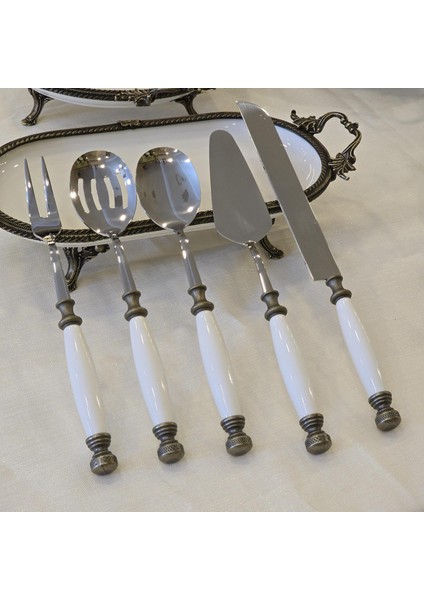 Porselen 5 Parça Servis Kaşık Seti Antik