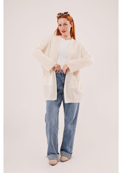 Cepli Salaş Model Triko Uzun Krem Hırka fiyatları