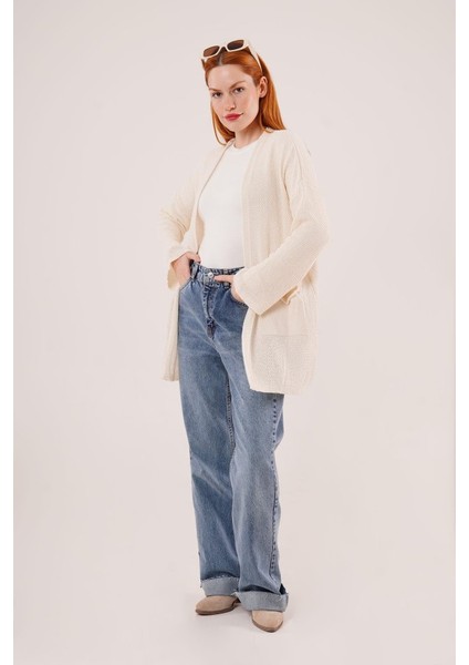 Cepli Salaş Model Triko Uzun Krem Hırka fırsatları