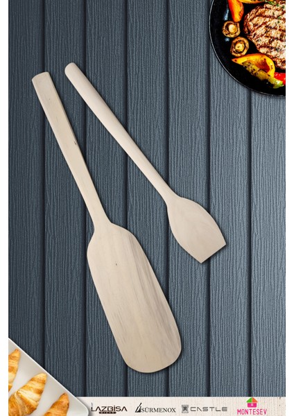 Doğal Şimşir Ağacı Ahşap Tahta Kaşık Spatula Seti Ağaç Kaşık (2li Set)