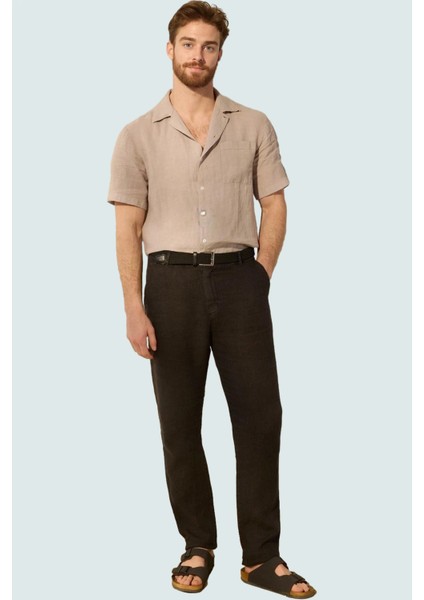 Erkek Düz Desenli Keten Pantolon Boru Paça Normal Bel Rahat Günlük Yaz Aylarının Vazgeçilmezi