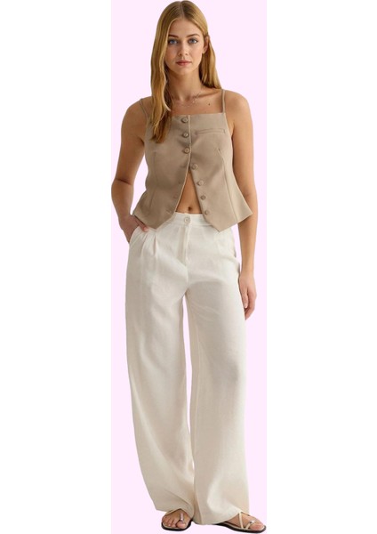 Kadın Yüksek Bel Geniş Paça Melfi Dokuma Pantolon Rahat Kesim Günlük Kombinler Için Hafta Sonu