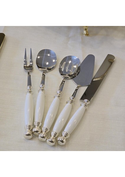 Porselen 5 Parça Servis Kaşık Seti Gümüş fırsatları