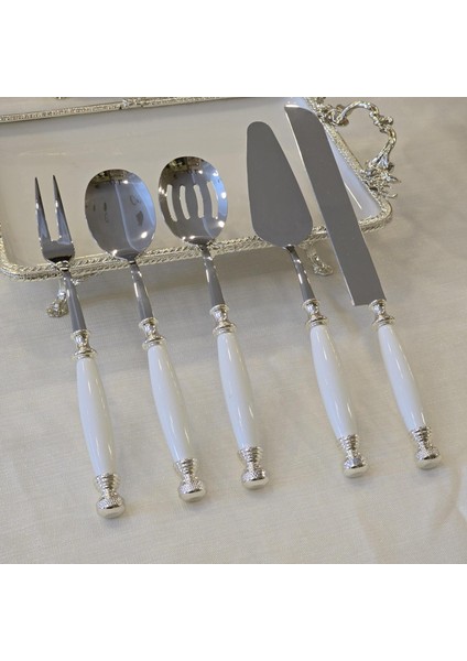 Porselen 5 Parça Servis Kaşık Seti Gümüş indirimleri