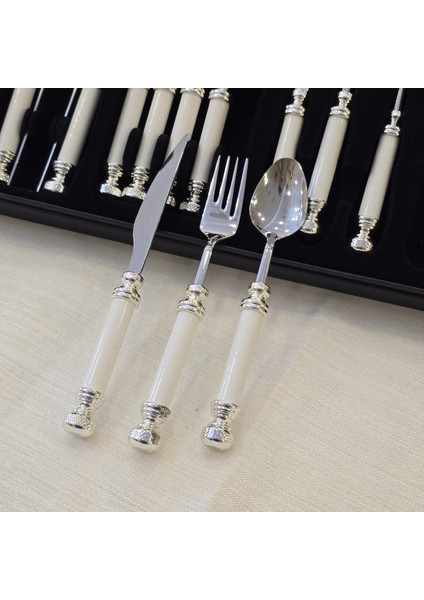 18 Parça Porselen Tatlı Kaşık Takımı Gümüş