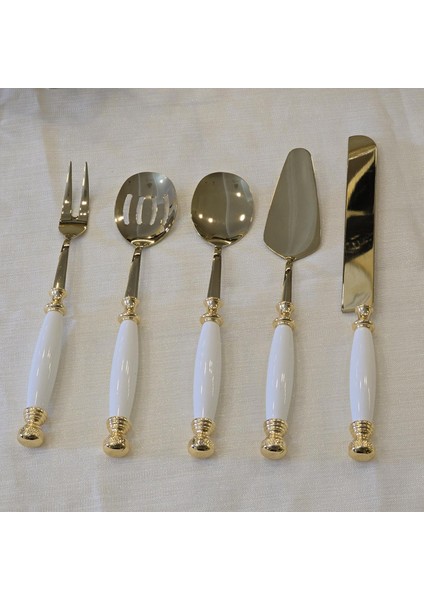 Porselen 5 Parça Servis Kaşık Seti Altın