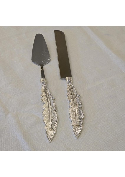 Tüy Model Pasta Servis Kaşık Seti Gümüş