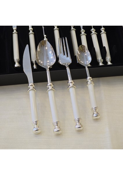 24 Parça Porselen Yemek Kaşık Takımı Gümüş