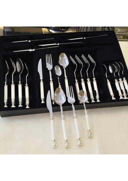 24 Parça Porselen Yemek Kaşık Takımı Gümüş modelleri