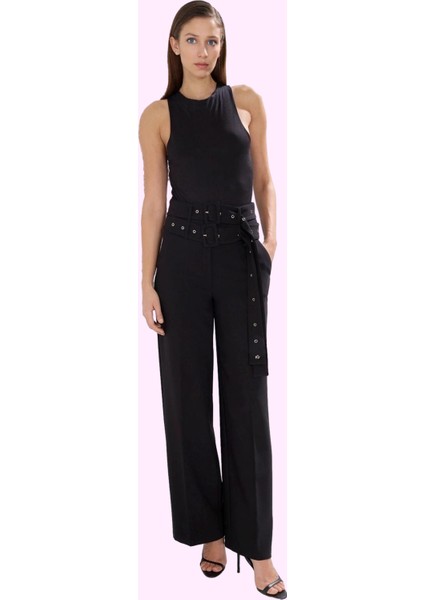 Kadın Şık Boru Paça Pantolon Yüksek Bel Geniş Kalıp Dokuma Kumaş Yaz Aylarının Vazgeçilmezi fiyatları