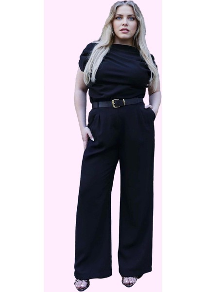 Kadın Düz Desen Geniş Paça Pantolon Yüksek Bel Dokuma Kumaş Günlük Yaz Aylarının Vazgeçilmezi