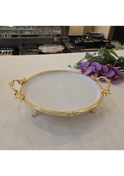 Metal Çerçeveli Yuvarlak Porselen Servis Tabağı 30 cm fiyatları