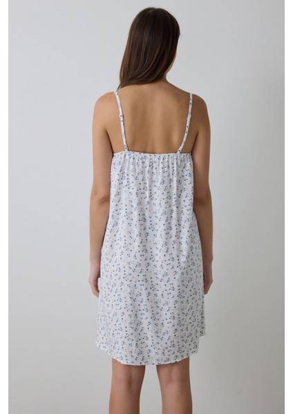 Optik Beyaz Lilah Çiçekli V Yaka Ayarlanabilir Askılı Gecelik fırsatları