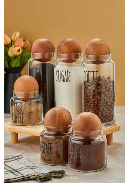 3lü Standlı Top Kapaklı Cam 1300ML Tea/şugar/coffe ve 3lü 500ML Kahve Kavanozu (Transfer Etiket) fiyatları