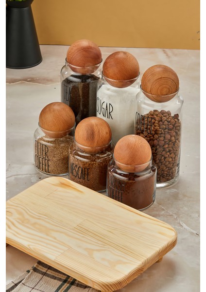 3lü Standlı Top Kapaklı Cam 1300ML Tea/şugar/coffe ve 3lü 500ML Kahve Kavanozu (Transfer Etiket) modelleri