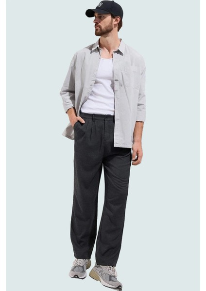 Erkek Dokuma Poliviskon Pantolon Nefes Alabilir Wide Leg Regular Boy Yaz Aylarının Vazgeçilmezi