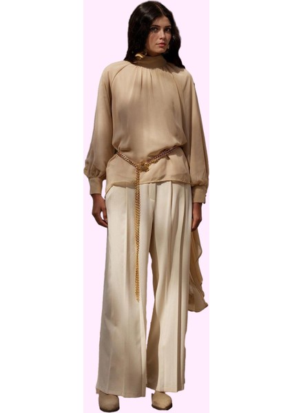 Kadın Poliviskon Dokuma Pantolon Yüksek Bel Geniş Paça Özel Tasarım Yaz Aylarının Vazgeçilmezi