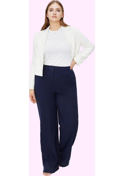 Kadın Yüksek Bel Geniş Paça Pantolon Polyester Elastan Ofis Şıklığı Yaz Aylarının Vazgeçilmezi