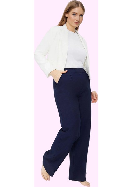 Kadın Yüksek Bel Geniş Paça Pantolon Polyester Elastan Ofis Şıklığı Yaz Aylarının Vazgeçilmezi fiyatları