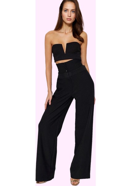 Kadın Şık Pantolon Geniş Paça Yüksek Bel Polyester Karışımlı Kumaş Yaz Aylarının Vazgeçilmezi