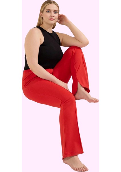 Kadın Regular Flare Pantolon Viskoz Polyester Elastan Yüksek Bel Günlük Yaz Aylarının Vazgeçilmezi