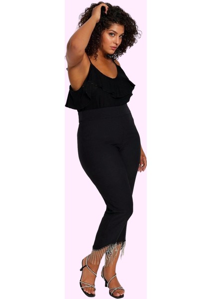 Kadın Finike Dokuma Pantolon Normal Bel Boru Paça Düz Desen Rahat Kombinler Günlük Kullanım