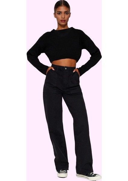 Kadın Pamuk Denim Jean Pantolon Basic Yüksek Bel Geniş Paça Yaz Aylarının Vazgeçilmezi