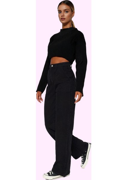 Kadın Pamuk Denim Jean Pantolon Basic Yüksek Bel Geniş Paça Yaz Aylarının Vazgeçilmezi fiyatları