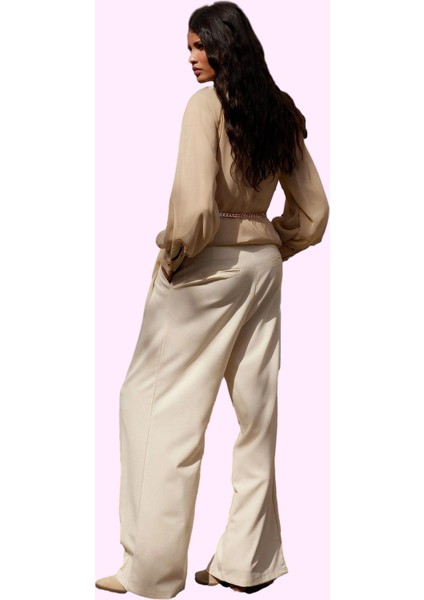 Kadın Poliviskon Dokuma Pantolon Yüksek Bel Geniş Paça Özel Tasarım Yaz Aylarının Vazgeçilmezi modelleri