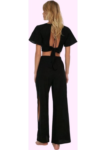 Kadın Pamuklu Geniş Paça Yazlık Pantolon Rahat Kesim Yüksek Bel Dokuma Kumaş Günlük Kullanım