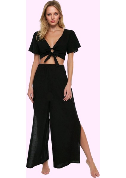 Kadın Pamuklu Geniş Paça Yazlık Pantolon Rahat Kesim Yüksek Bel Dokuma Kumaş Günlük Kullanım modelleri