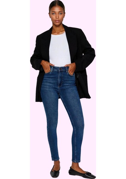 Kadın Denim Skinny Jean Yüksek Bel Regular Boy Tüm Sezonlar Günlük Kullanım Modern Tasarım