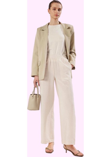 Kadın Regular Dokuma Pantolon Geniş Paça Nefes Alabilir Kumaş Günlük Kullanım Modern Tasarım