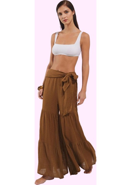 Rahat Kadın Plaj Pantolonu; Uzun Boru Paça Bağlama Detaylı Yazlık Yaz Aylarının Vazgeçilmezi fiyatları